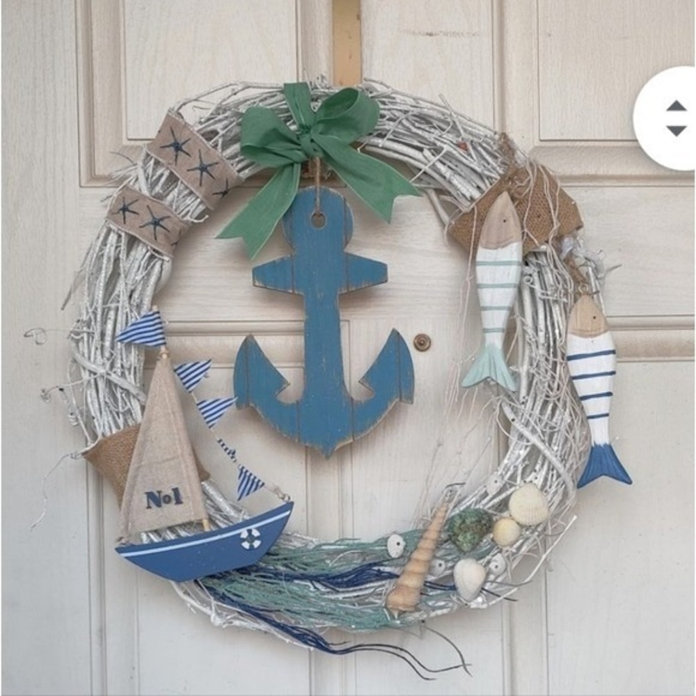 Handmade Beach Door Wreath Nautical‎ Anchor Sailboat Seashells